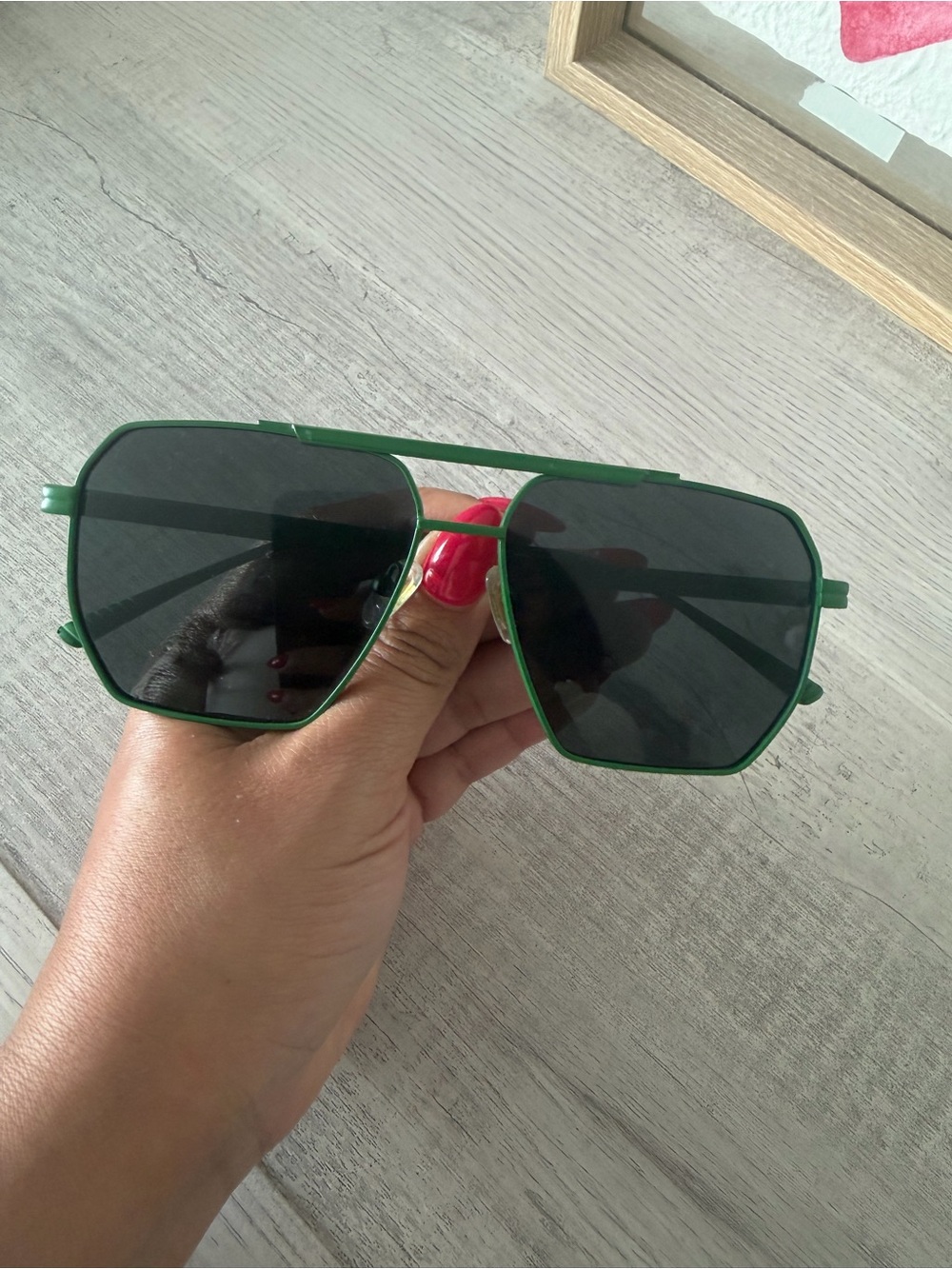 Green Metal Frame Sunglasses with Dark Lenses